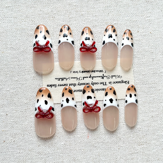 Handmade Press on nails French leopard print sweet and cool spicy girl style gentle retro and high-end wearable finished almond nail art