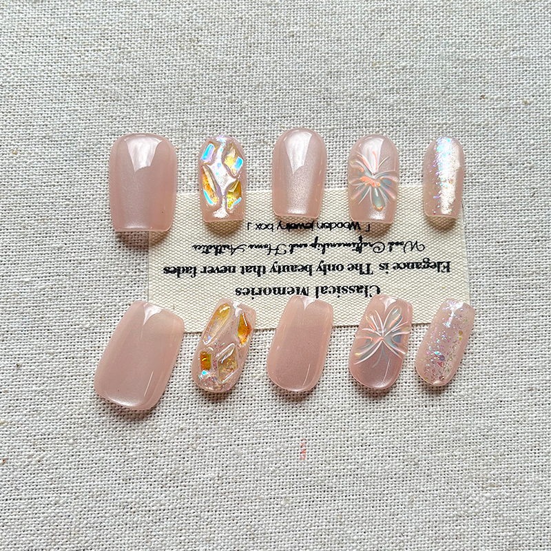 Sweet Candy Cake Handmade Nail Press on Nails Dopamine Bow, Summer Nail Whitening, Advanced Detachable