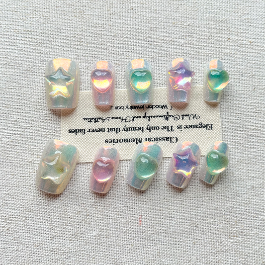 Pure handmade nail art Press on nails, high-end feel, summer dopamine candy, sweet and cute girl nail patch finished product