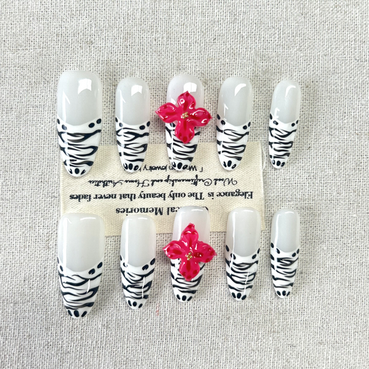 10pcs Wild Beauty Flower Zebra Pattern European and American Armor Press On Nails