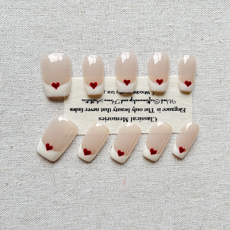 Red Little Love Cat Eye Nail Art Handmade Pure Handmade Press on nails 2025 New High end Short Style Whitening