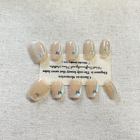 Handmade Press on nails · Summer bestseller Ice crystal cat eyes with a high-end feel and a white temperament, daily nail art long style