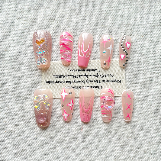 Y2k Hot Girl Handmade Press on Nails Premium Hand drawn Graffiti Whitening Dopamine Nail Art