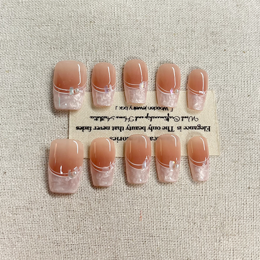 French Press on nails handmade, summer beach shell thread high-end finished nail patch set of 10 pieces