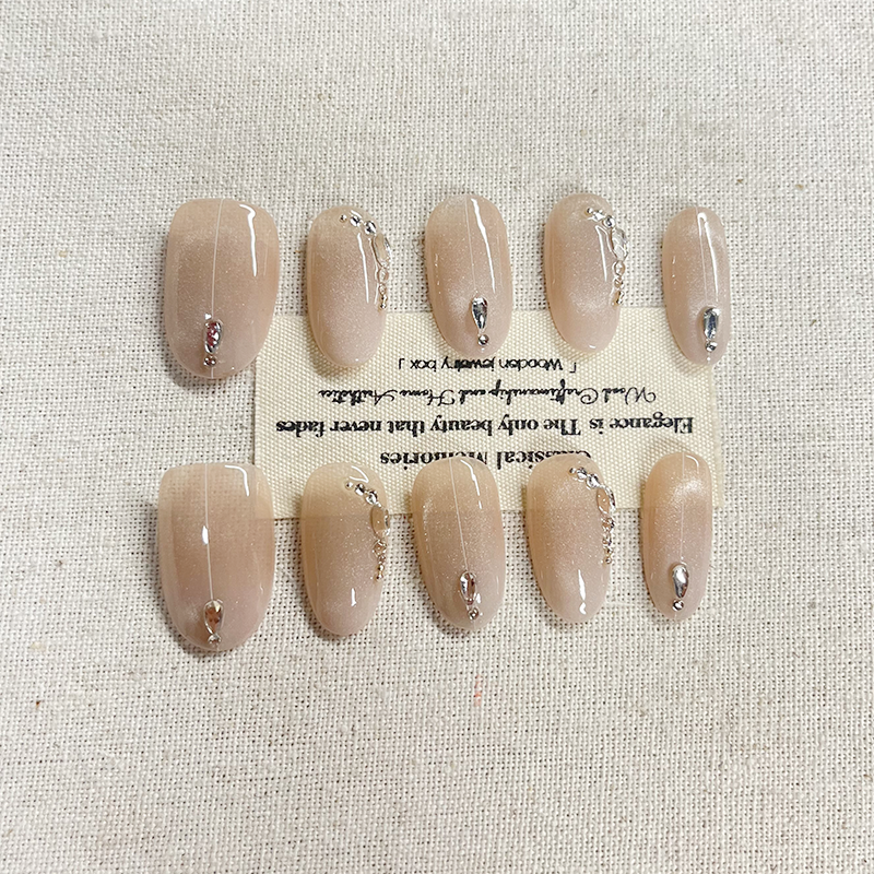 Agile Star River Pure Handmade Press on nails Naked Color Pure Desire Ice Penetrating Crushed Diamond Advanced Fresh Whitening