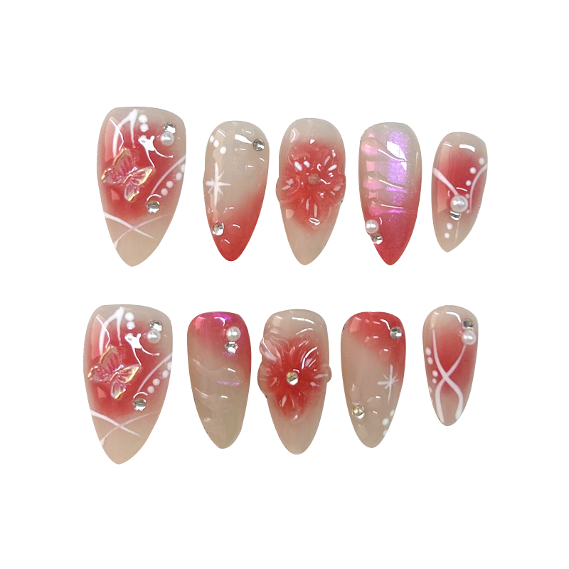 10pcs hand-painted butterfly, rose, tulip, pure handmade Press On Nails