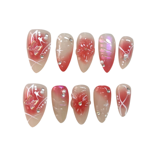 10pcs hand-painted butterfly, rose, tulip, pure handmade Press On Nails