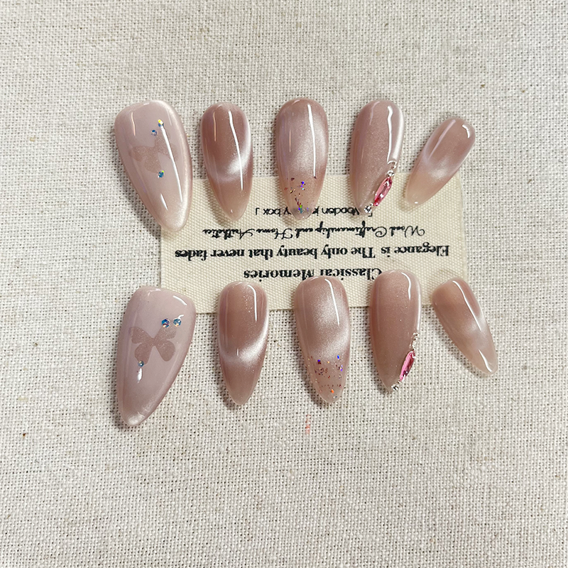 White peach smoothie pink heart-shaped cat eye handmade Press on nails burst with fresh and pure desire for long nail products