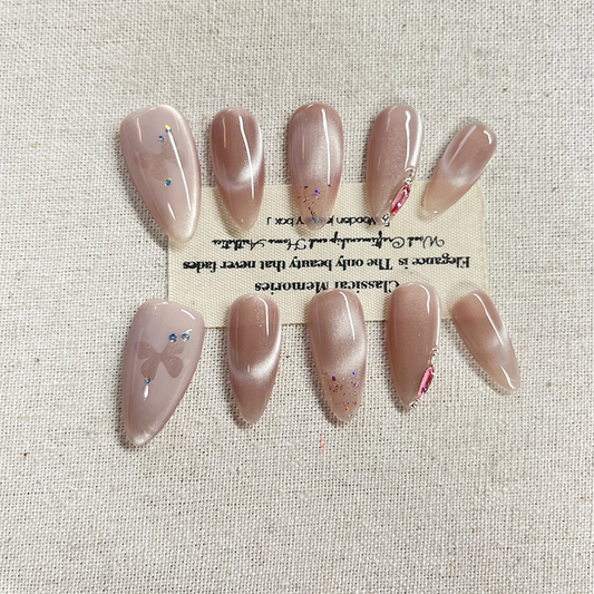 White peach smoothie pink heart-shaped cat eye handmade Press on nails burst with fresh and pure desire for long nail products