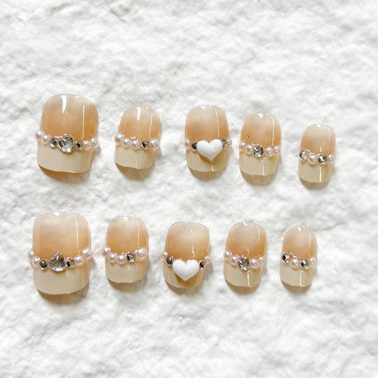 Cream Diamond French Cat Eye Detachable Press On Nails Nail Patch ins Advanced Nail Whitening Finished Product 10 Pieces Set