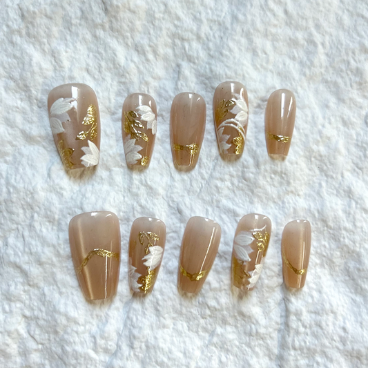 New nail art with halo dyed gold-plated cat eyes Press On Nails 3D Dunhuang style fake nails, 10 pieces set