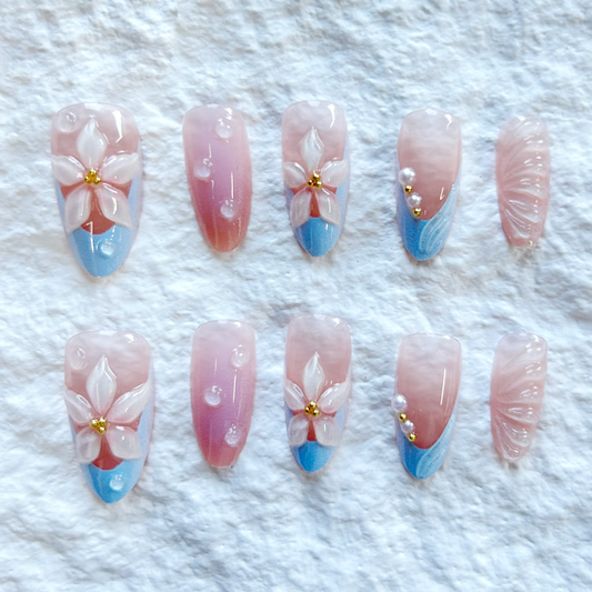 Nail Press On Nails Customized Fake Nail Handmade Product Patch Blue Vacation Style 10 Piece Set