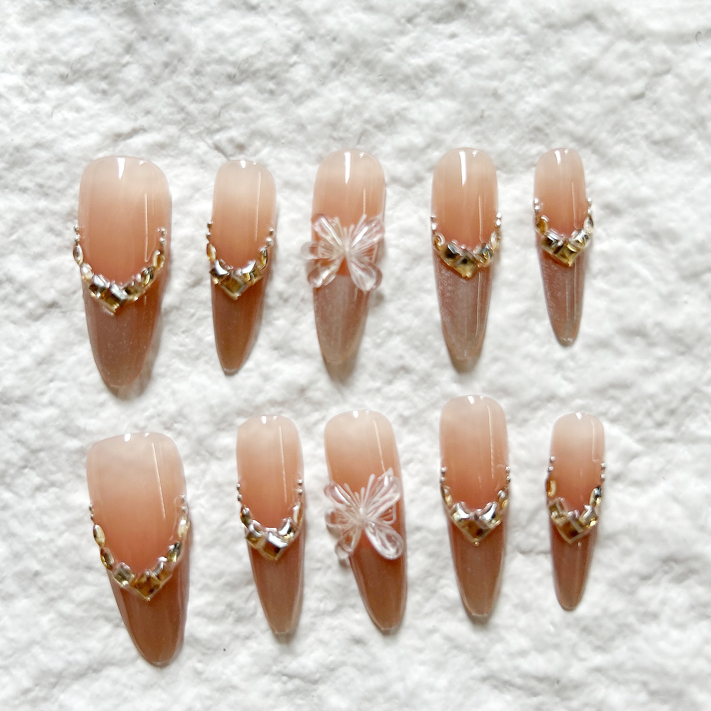 Gentle Color Diamond Smile Cat Eye Handmade Press On Nails Nail Flakes 10 Piece Set