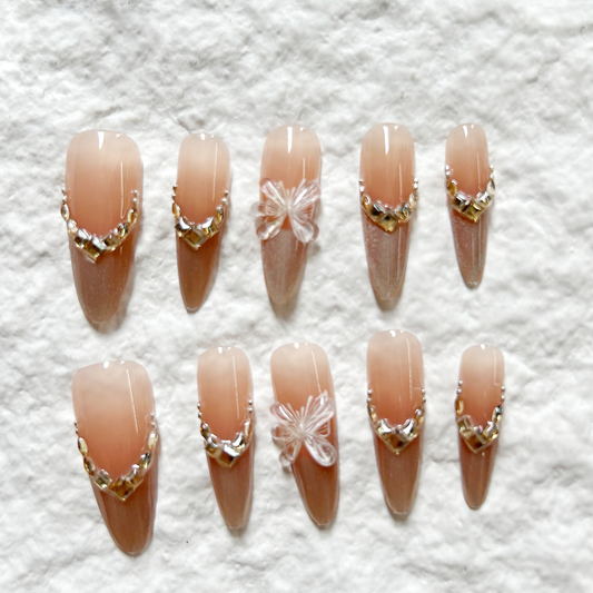 Gentle Color Diamond Smile Cat Eye Handmade Press On Nails Nail Flakes 10 Piece Set