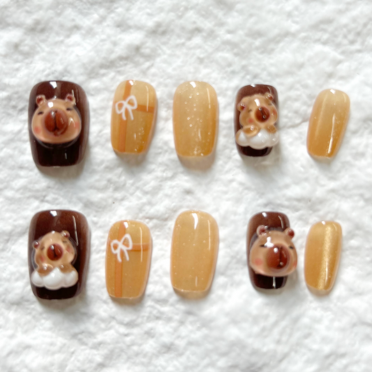 Sleeping Bear Press On Nails Cute Sleeping Bear Children's Fun Nail Cartoon Whitening Advanced Patch Detachable 10 Piece Set