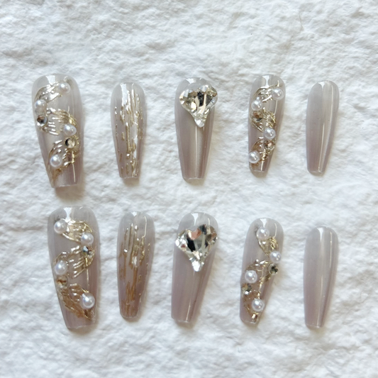 Pile drill explosion flash nail art, high-end light luxury Press On Nails long 10 piece set