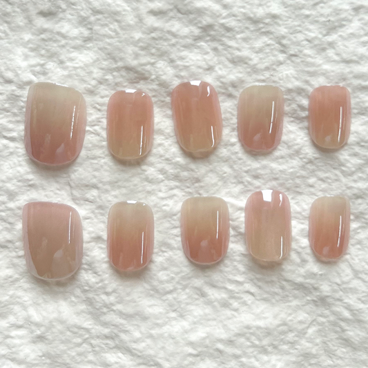 Pure Desire Style Handmade Press On Nails Powder Translucent Dyeing White Premium Feel Detachable New Naked Nail Art 10 Piece Set