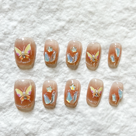 Colorful Butterfly Handmade Press On Nails Cat Eye Nail Patch Premium Sensation Fake Nail Nail Patch 10 Pieces Set