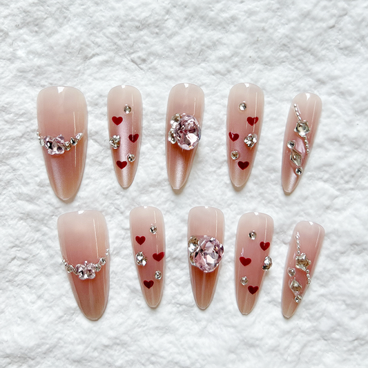 Handmade Press On Nails Nail Patch Finished nail patch Removable powder blusher smile cat eye nail patch Finished 10 pieces