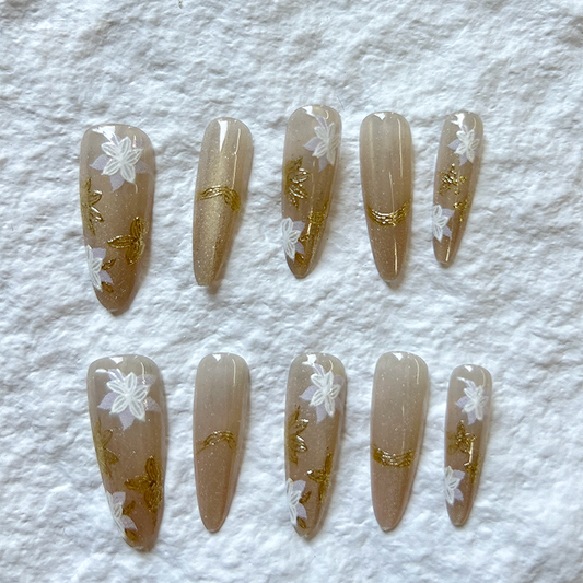 Handmade Press On Nails nail stickers, finished nail stickers, hand-painted tree leaves, 10 pieces set