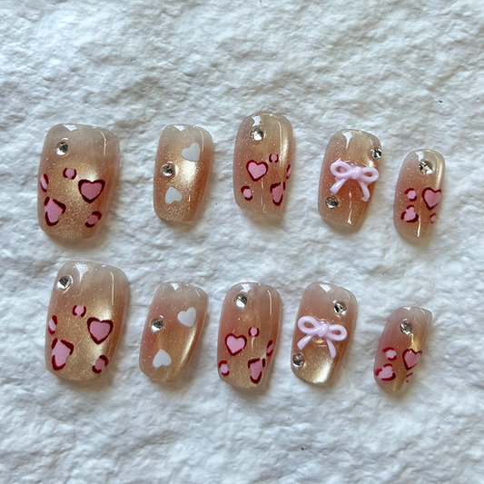 【 Love Leopard Leopard 】 Press On Nails Fake Nail Patch Leopard Pattern 3D Love Butterfly Pure Desire Temperament Nail Patch 10 Pieces Set