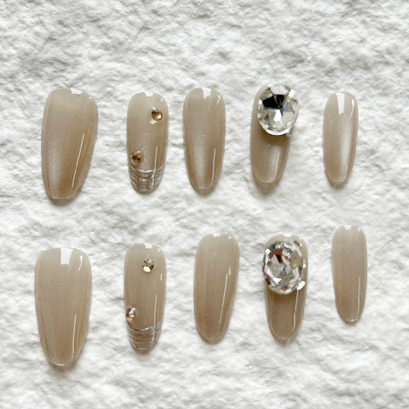 Ins Ice Transparent Minimally Focused Cat Eye Press On Nails Nail Art 3D Stacked Diamond Large Diamond Premium 10 Piece Set