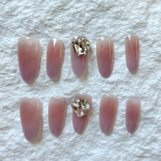 Champagne Rose Handmade Press On Nails Sparkling Nail Art Champagne Diamond Finished Nail Slices 10 Piece Set