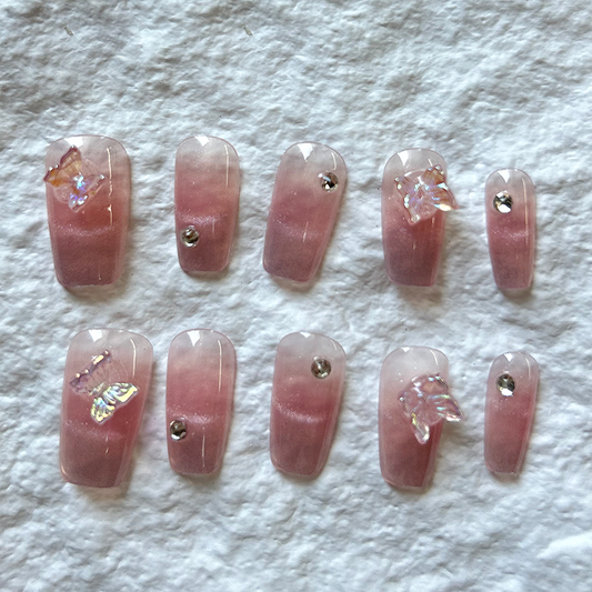 Press On Nails Handmade Nail Enhancement Patch Artificial Nail Patch Gentle Literature powder blusher Gradual Change Sweet Love Nail Enhancement 10 Pieces