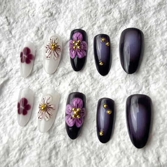 Nail Patch 3D Peach Blossom Fake Nail Cat Claw Dyeing Detachable Nail Press On Nails 10 Piece Set