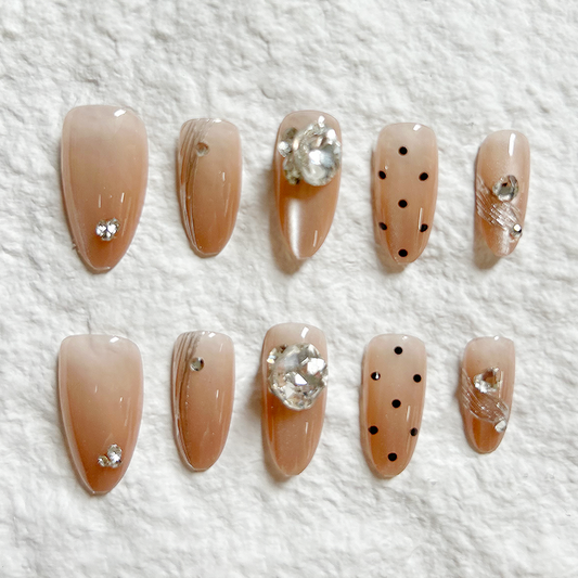Colorful Aurora Cat Eye French Hand drawn 3D Press On Nails Finished Nail Art 10 Piece Set