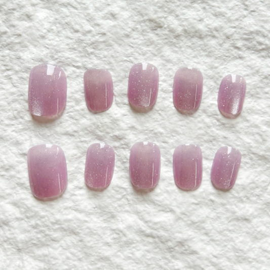 Ice Sand Cat Eye Press On Nails Crystal Explosion Flash Shows White Premium Short Handmade Product 10 Pieces Set
