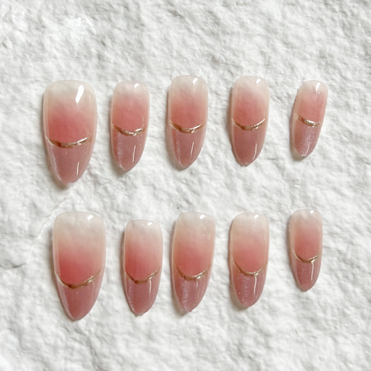 French gold-plated starlight gradual change cat eye powder blusher sweet temperament simple nail patch removable 10 pieces