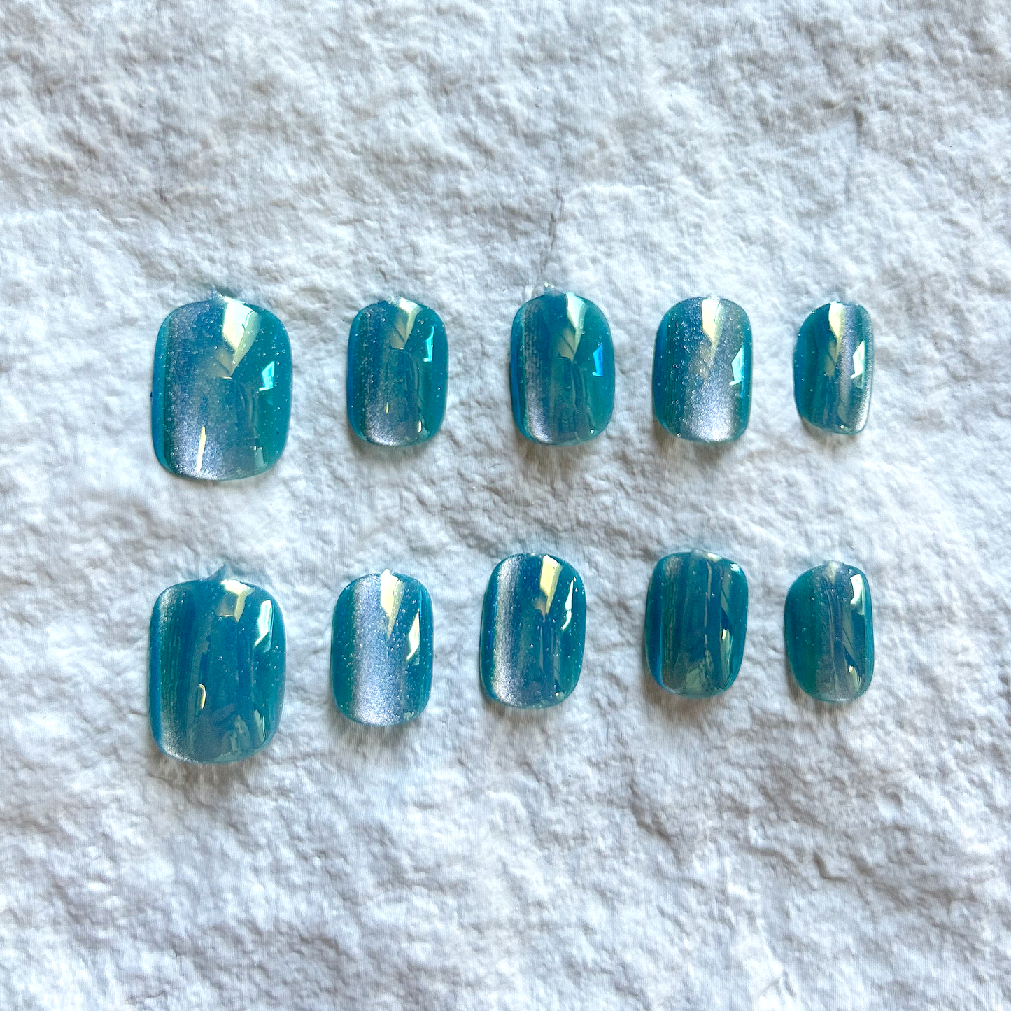 Nail Patch Finished Nail Products, Solid Color, Sea Blue, Press On Nails, Simple 10 Piece Set