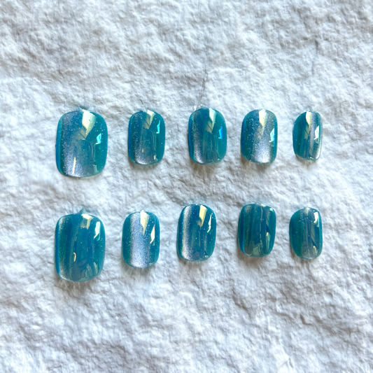Nail Patch Finished Nail Products, Solid Color, Sea Blue, Press On Nails, Simple 10 Piece Set