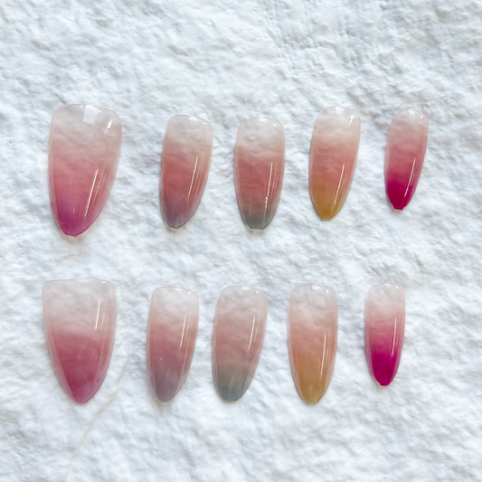 Handmade Press On Nails Gradient Color, Pure Desire, Simplicity, Luxury, Gentle and Whitening Nail Art Set of 10 pieces