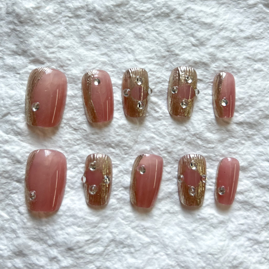 Gilded handmade Press On Nails short cat eye premium nail stickers, 10 pieces set