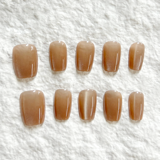 Ice transparent caramel color simple daily solid color short style pure handmade Press On Nails nail patch 10 pieces set