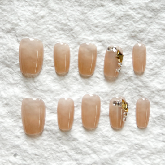 Finished high-end Press On Nail full set of handmade short ladder nail patches, cat eye nail art temperament, 10 pieces set
