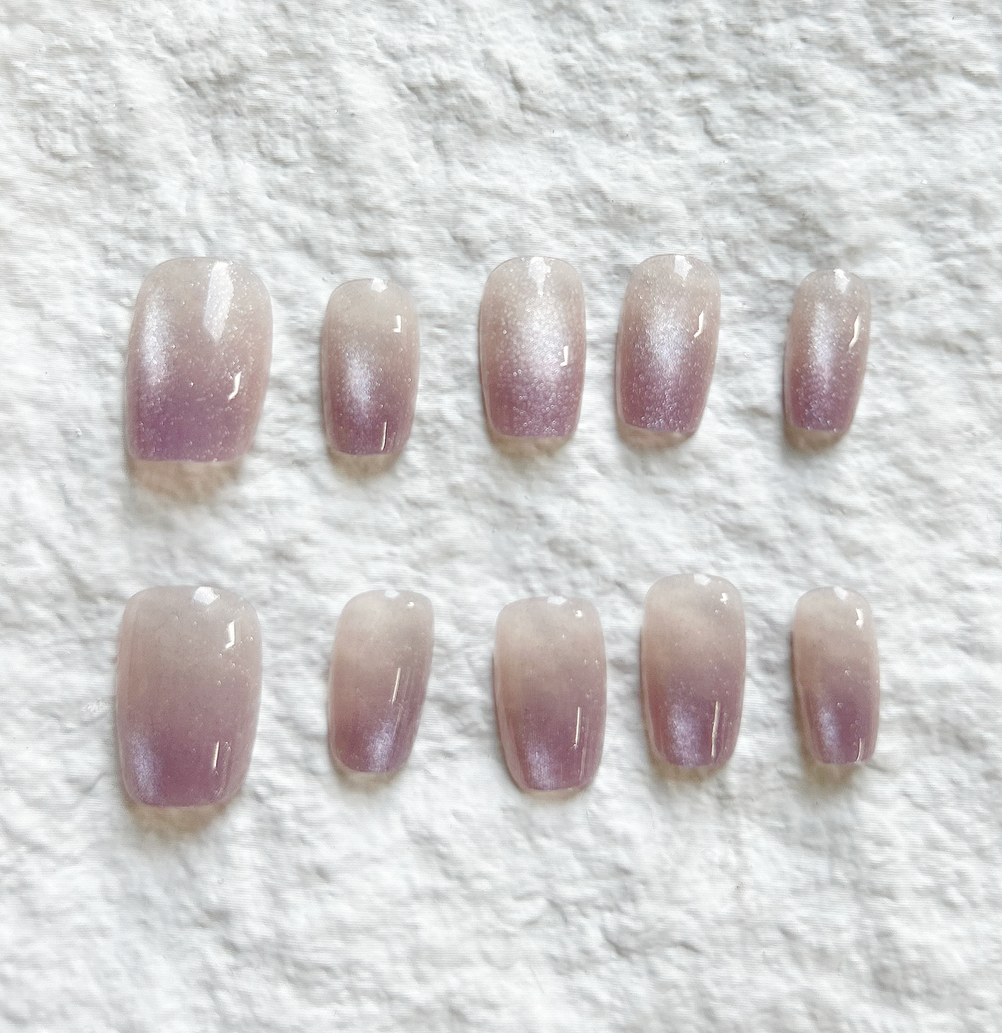 Handmade Press On Nails Splicing, Dyeing, Fine Glittering Cat Eyes, Medium to Long, Gentle and Whitening Nail Slices, 10 pieces set