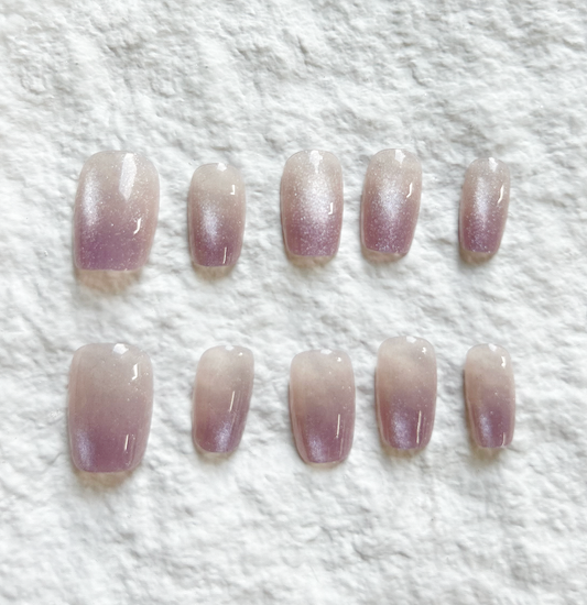 Handmade Press On Nails Splicing, Dyeing, Fine Glittering Cat Eyes, Medium to Long, Gentle and Whitening Nail Slices, 10 pieces set