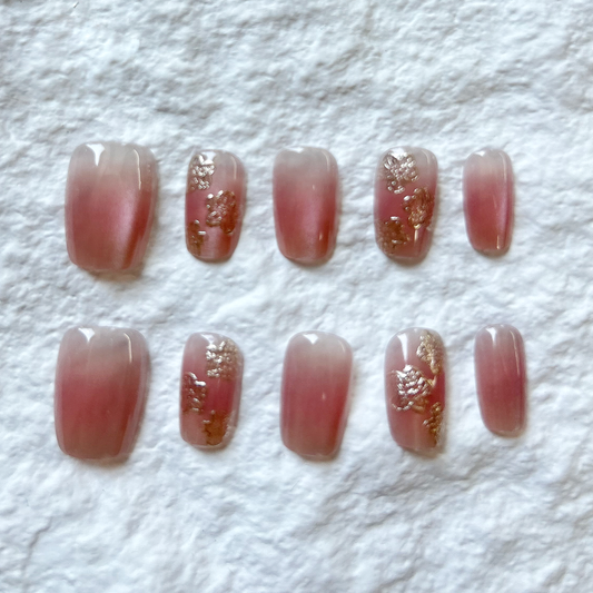 New Chinese style flower blooming, rich and prosperous national style short nail art Press On Nails minimalist nail art piece detachable fake nail patch 10 pieces