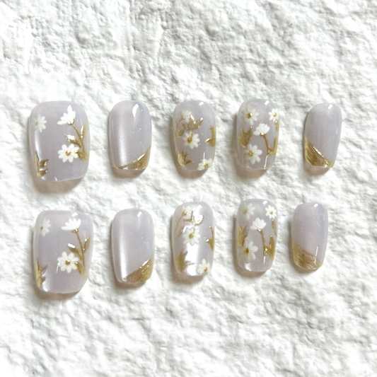 Light luxury and high-end feeling Press On Nails new product, pure handmade fake nail patch, cat eye nail art finished product, white and short 10 pieces