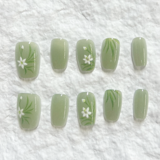 【 Orchid Green Cat Eye 】 Cat Eye Handmade Press On Nails Nail Patch Nail Art Fake Nail