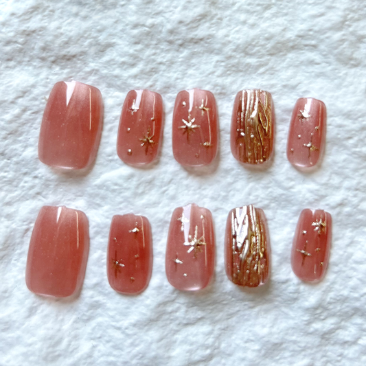 Gilded Rose Short Press On Nails Cat Eye Magic Mirror Powder Nail Art Daily Wear Detachable 10 Pieces