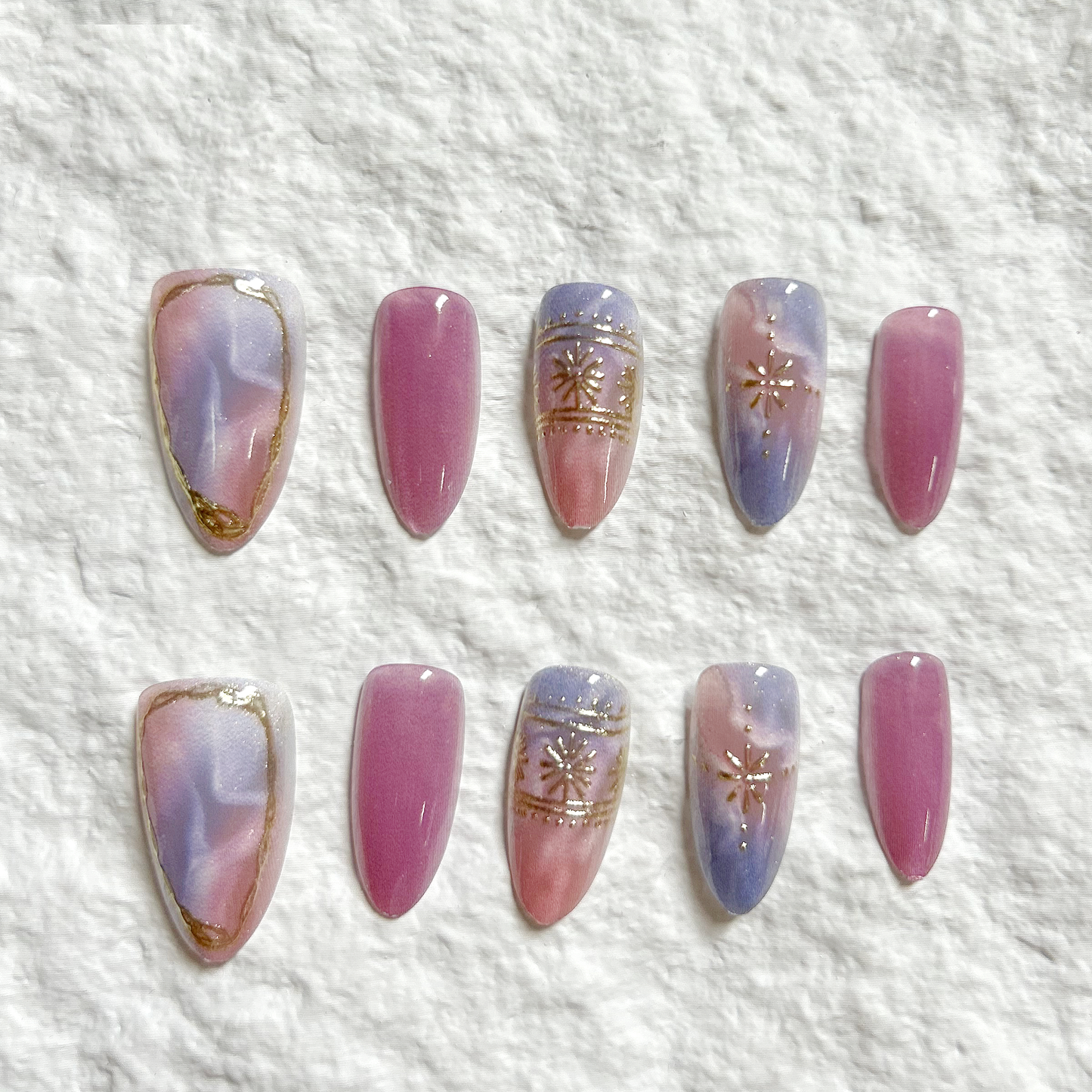 Gilded Cat Eye Press On Nails 3D Dunhuang style Fake Nail Product 10 pieces