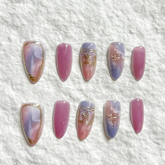 Gilded Cat Eye Press On Nails 3D Dunhuang style Fake Nail Product 10 pieces