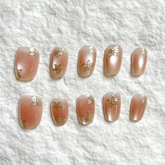 Handmade nail enhancement patch powder blusher rose Press On Nails short advanced false nails 10 pieces