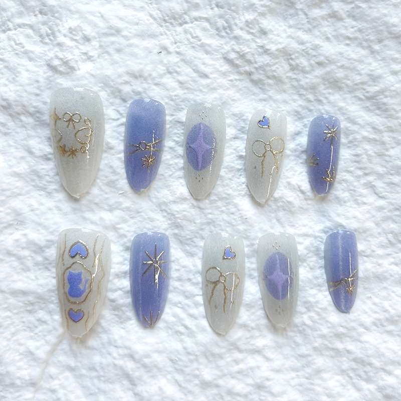 Purple hand-painted butterfly cat eye sparkling white pure handmade Press On Nails high-quality nail stickers 10 pieces