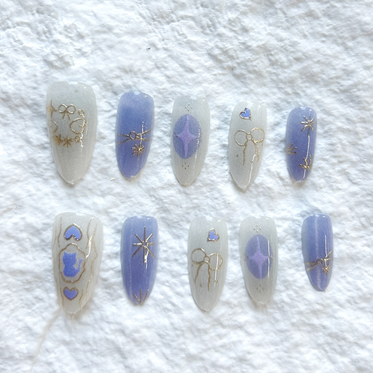 Purple hand-painted butterfly cat eye sparkling white pure handmade Press On Nails high-quality nail stickers 10 pieces