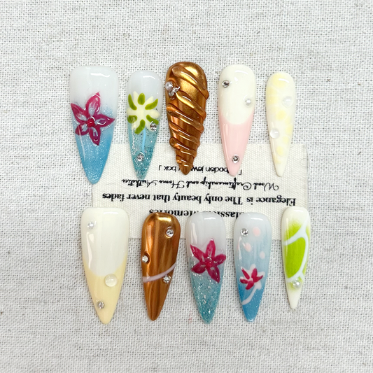 10pcs handmade new ins three-dimensional European and American carved dopamine whitening advanced detachable nail patch Press On Nails